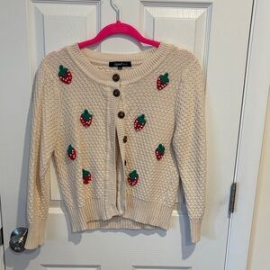 Strawberry Embellished Cream Sweater